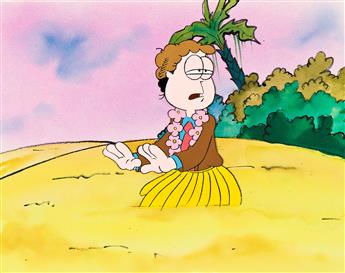 FILM ROMAN / JIM DAVIS (1945 - ) Garfield and Friends episode 1 cel and background setup, & exposure sheet.